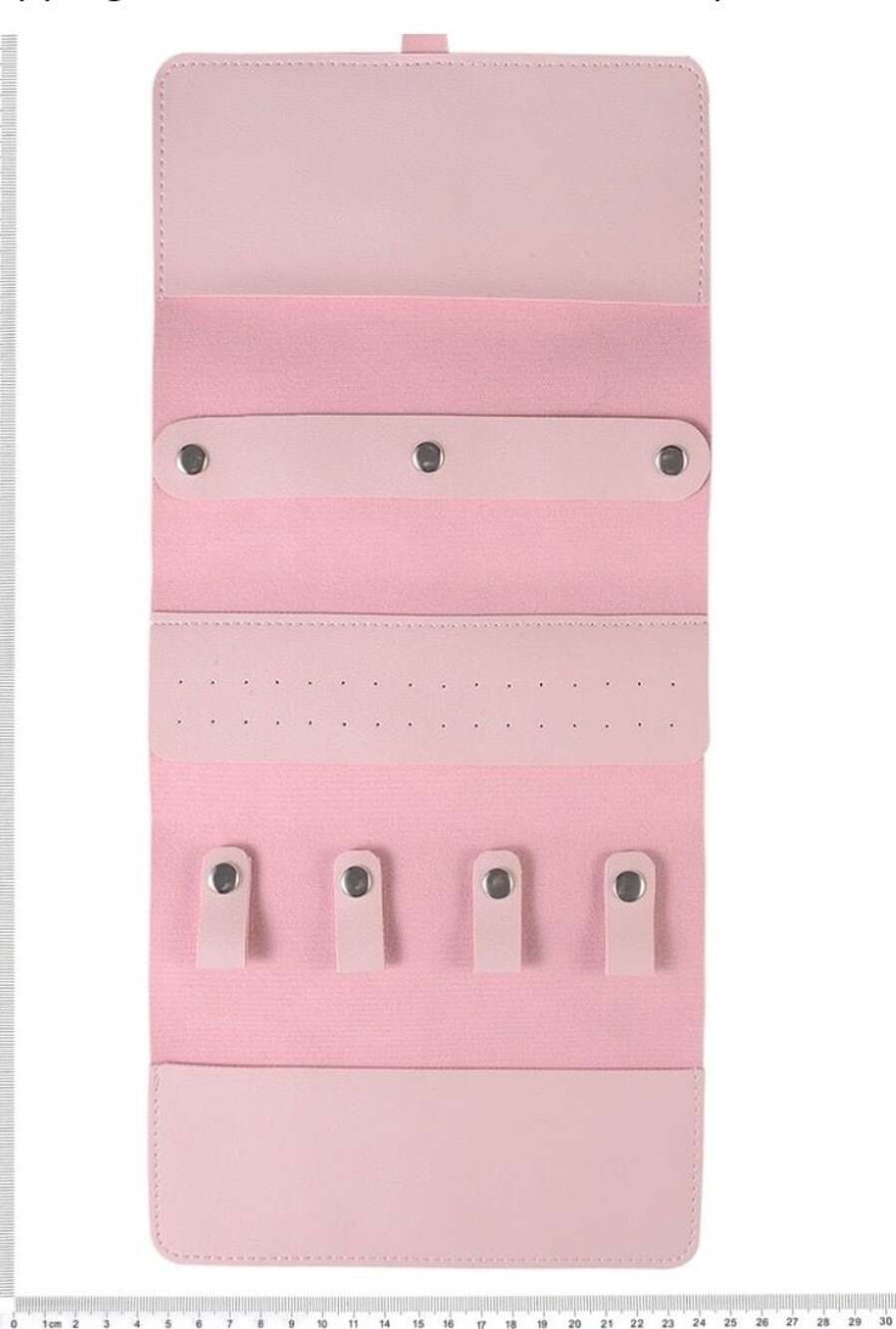 Pink Faux Leather Roll-Up Travel Jewelry Organizer Pouch